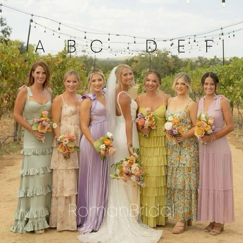 Mismatched Colorful Sleeveless A-line Bridesmaid Dresses Online, BG836