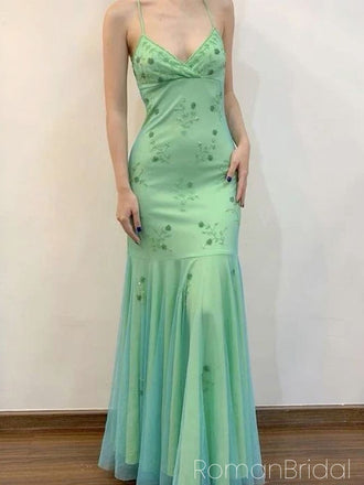 Elegant Spaghetti Strap Sleeveless Mermaid Jersey Evening Prom Dresses Online, OLP1128