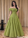 Unique Sage Green Classy Ruffled Off-the-Shoulder A-Line Prom Dress,OLP2435