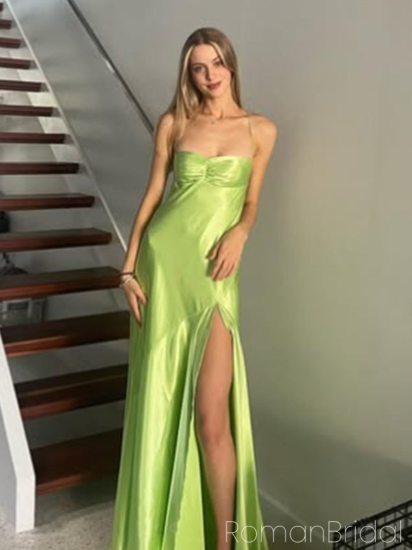 Soft Spaghetti Strap Sleeveless Mermaid Satin Evening Prom Dresses Online, OLP826