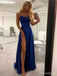 Formal Spaghetti Strap Sleeveless A-line Satin Long Prom Dresses With Trailing Online, OL472