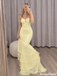 Stunning Yellow Strapless Tiered Trumpet Long Prom Dress Lace Ruffled Chic,OLP2431