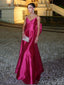 Soft Spaghetti Strap Sleeveless A-line Satin Long Evening Prom Dresses Online, OLP748