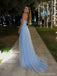 Gorgeous Spaghetti Strap Sleeveless A-line Tulle Long Prom Dresses With Slit Online, OL520