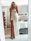 Elegant Spaghetti Strap Sleeveless Mermaid Lace Long Prom Dresses With Slit For Party Online, OL460