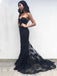 Sexy Sweetheart Sleeveless Mermaid Lace Tulle Black Long Prom Dresses Online, OL476