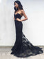 Sexy Sweetheart Sleeveless Mermaid Lace Tulle Black Long Prom Dresses Online, OL476