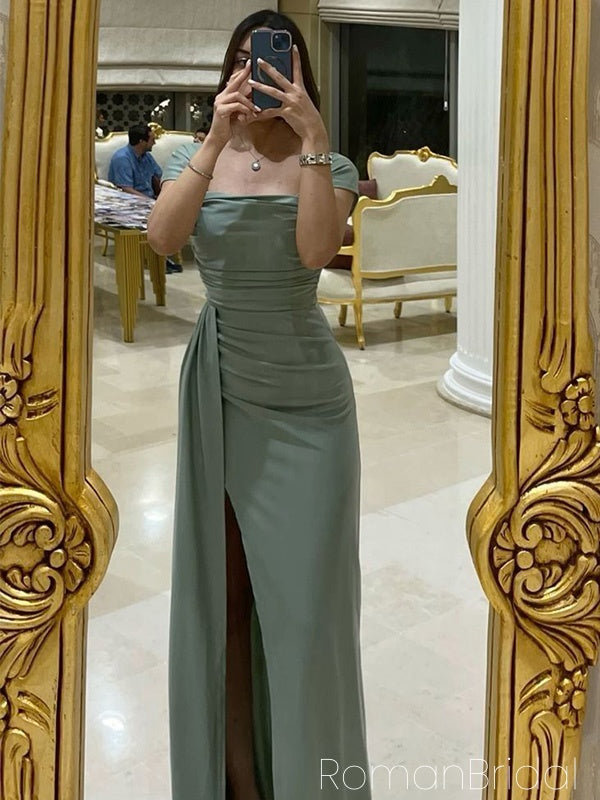 Sexy Sweetheart Cap Sleeve Mermaid Satin Evening Prom Dresses Online, OLP1024