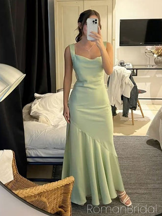 Soft Spaghetti Strap Sleeveless Mermaid Satin Evening Prom Dresses Online, OLP1142