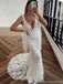 Sexy V-neck Sleeveless Mermaid White Long Lace Wedding Dresses With Trailing, WD0546