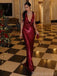 Sexy V-neck Sleeveless Mermaid Satin Long Evening Prom Dresses Online, OLP740