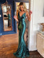 Soft Spaghetti Strap Sleeveless Mermaid Satin Evening Prom Dresses Online, OLP865