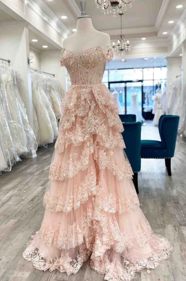 Elegant Pink Off-Shoulder Sleeveless A-Line Side Slit Long Prom Dress Ideas, Evening Party Dresses ,OLP1182