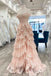Elegant Pink Off-Shoulder Sleeveless A-Line Side Slit Long Prom Dress Ideas, Evening Party Dresses ,OLP1182