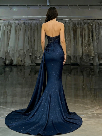 Shiny Blue Sweetheart Mermaid  Long Prom Dress Ideas, Evening Party Dresses , OLP1221