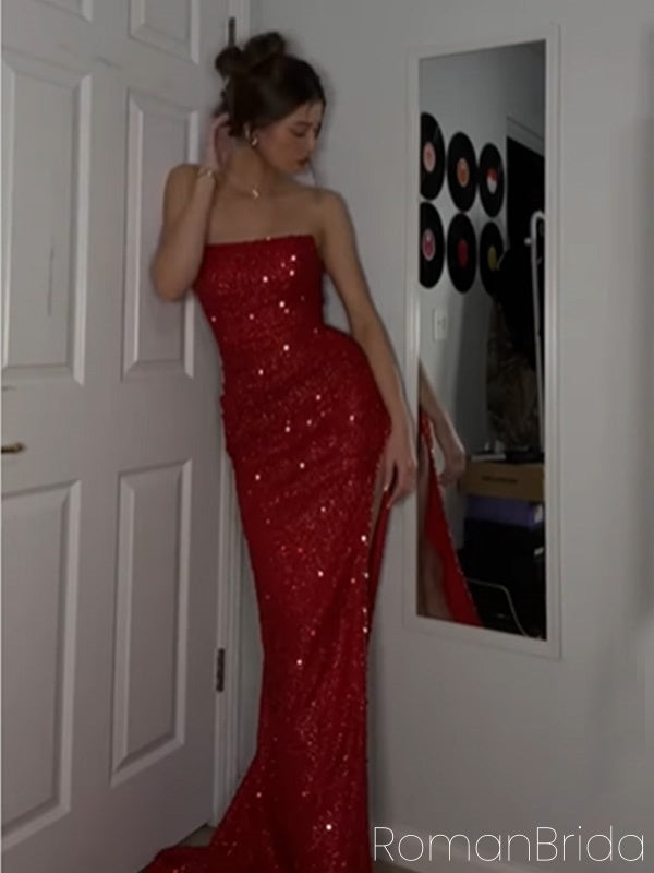 Shiny Sweetheart Sleeveless Mermaid Sequin Evening Prom Dresses Online, OLP822