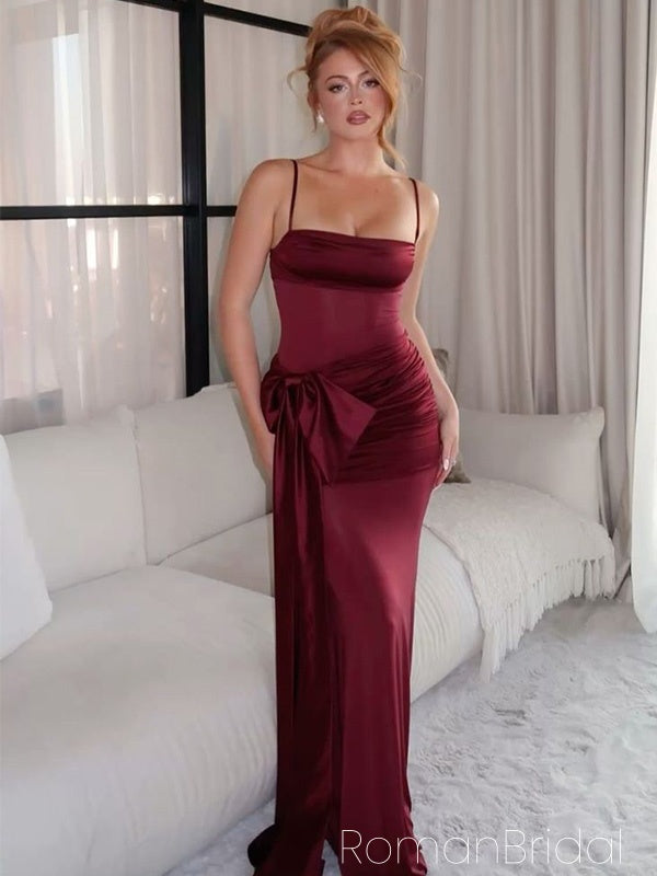 Sexy Spaghetti Strap Sleeveless Mermaid Satin Evening Prom Dresses Online, OLP958