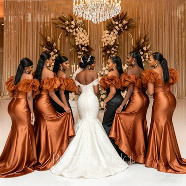 Sexy Off-shoulder Sleeveless Mermaid Satin Bridesmaid Dresses Online, BG839