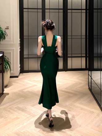 Elegant Green V-Neck Sleeveless Mermaid  Long Prom Dress Ideas, Evening Party Dresses , OLP1207