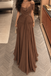 Rich Chocolate Brown Draped Cowl Neck Corset A-Line Chiffon Prom Dress,OLP2419