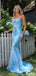 Unique Light Blue Floral Prom Dress Sequin Lace Sleeveless Bodycon Party Gown,OLP1766