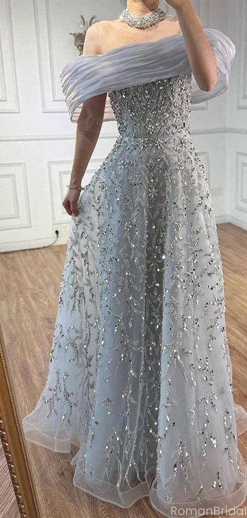 Elegant Blue Off-Shoulder Mermaid Long Prom Dress Ideas, Evening Party Dresses, OLP1559