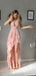 Sexy Pink V-Neck High Low Long Prom Dress Ideas, Evening Party Dresses, OLP1459