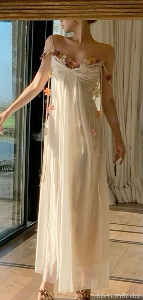 Elegant White Spaghetti Strap Mermaid Long Prom Dress Ideas, Evening Party Dresses, OLP1480