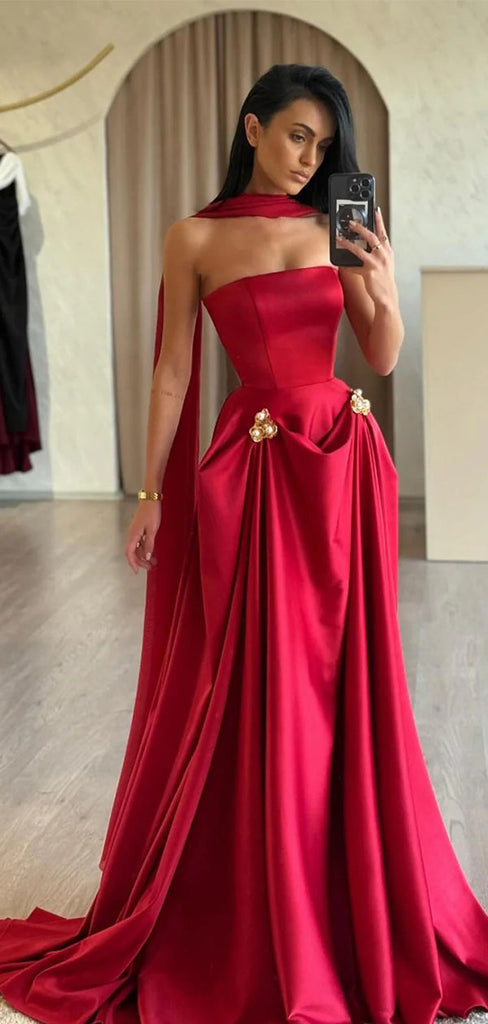 Elegant Red Sweetheart Sleeveless A-Line Long Prom Dress Ideas, Evening Party Dresses , OLP1211
