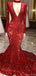 Sexy Red V-Neck Long Sleeve Mermaid Long Prom Dress Ideas, Evening Party Dresses, OLP1499