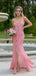 Sexy Pink Cut-Out Ruched Prom Gown Spaghetti Strap High Slit Ruffle Formal Dress,OLP1874
