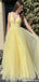 Modern Yellow Sparkle Tulle Evening Gown with Deep V-Neck,OLP1866