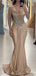 Sexy Champagne Spaghetti Strap Mermaid Long Prom Dress Ideas, Evening Party Dresses, OLP1528