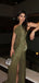 Elegant Green One-Shoulder Mermaid Side Slit Long Prom Dress Ideas, Evening Party Dresses, OLP1249