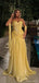 Unique Strapless Ruched Yellow Chiffon A-Line Prom Dresses, Evening Party Dresses,OLP1711