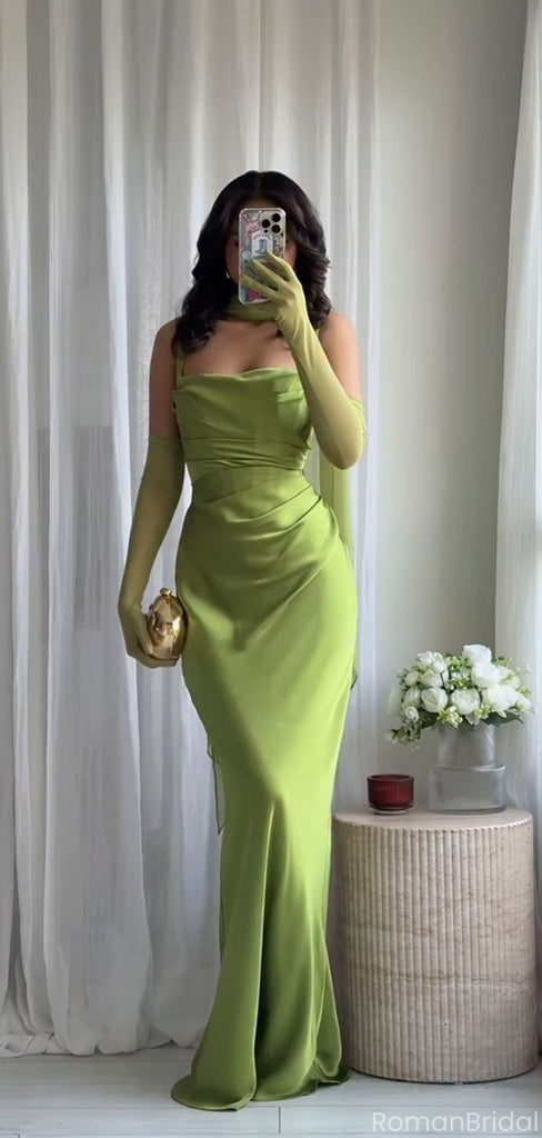 Elegant Green Spaghetti Strap Mermaid Long Prom Dress Ideas, Evening Party Dresses, OLP1422