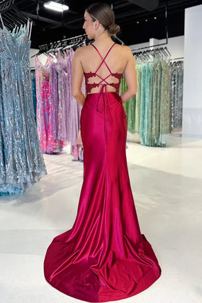 Sexy Red Spaghetti Strap Mermaid Long Prom Dress Ideas, Evening Party Dresses, OLP1572