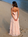Classy Blush Pink V-Neck Spaghetti Strap Long Prom Dress with Textured Lace,OLP2371