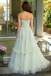 Elegant Strapless Mint Green Tulle Ball Gown Tiered Ruffle Prom Dress,OLP2141