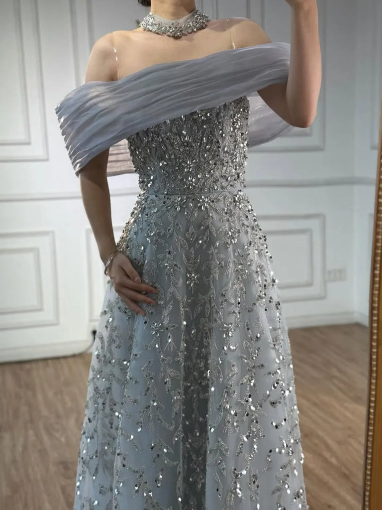 Elegant Blue Off-Shoulder Mermaid Long Prom Dress Ideas, Evening Party Dresses, OLP1559