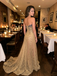 Beautiful Gold Strapless Prom Dress with Unique Beaded Applique Detail,OLP2299
