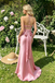 Pink Vintage Halter Mermaid Prom Dress with Unique Twisted Top,OLP2186