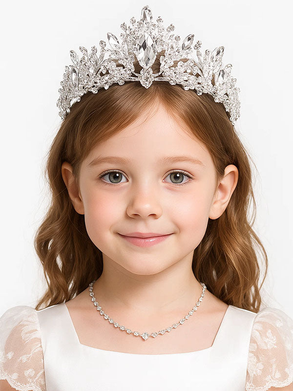 White Flower Girl Crystal Crown – Elegant Kids Wedding Tiara