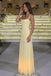 Beautiful Pastel Yellow Chiffon Evening Gown Sleeveless Ruched Floor Prom Dress,OLP2317