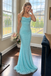 Unique Light Blue Cowl Neck Beaded Long Prom Dress,OLP2491
