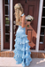 Pretty Ruffled Tiered Light Blue Prom Dress V-Neck Sleeveless Party Gown,OLP1818