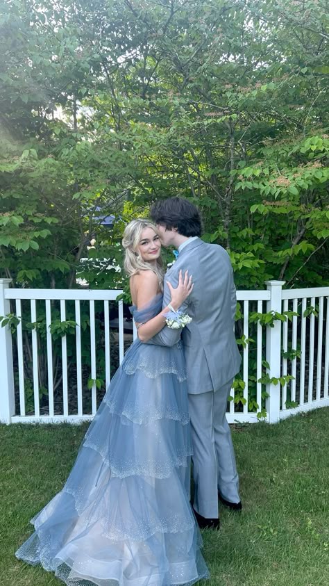 Classy Blue Off-the-Shoulder Prom Dress Glitter Tulle Tiered Ball Gown Skirt,OLP1859
