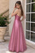 Fancy Rose Red Halter Crystal Embellished Prom Dress Slit Long Tulle Gown,OLP2446