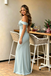 Modern Light Blue Lace Prom Dress Off-Shoulder Bow A-Line Gown,OLP2222