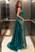 Unique Teal Sweetheart Lace Satin Prom Dress Slit,OLP2465